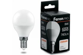 Светодиодная лампа FERON PRO LB-1409 Шарик E14 9W 4000K OSRAM LED 38078 (артикул 16233743) – фото 1