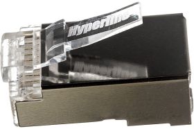 Экранированный универсальный разъем Hyperline PLUG-8P8C-U-C5-SH-100 RJ-458P8C под витую пару, категория 5e, 50 микродюймов, для одножильного и многожильного кабеля (артикул 15559901) – фото 1