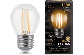 Лампа Gauss LED Filament Шар E27 11W 720lm 2700K 105802111 (артикул 15869274) – фото 1