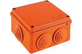 Огнестойкая коробка Экопласт JBS100 E110, о/п 100х100х55, 6 выходов, IP55, 3P, цвет оранжевый 43107HF (артикул 16418752) – фото 1
