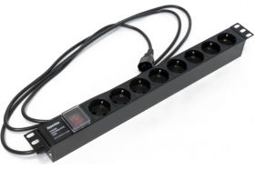 Горизонтальный блок розеток Hyperline для 19"" шкафов 8 розеток Schuko, черный, 397035 (артикул 19947874) – фото 1