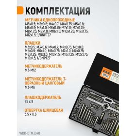 Набор метчиков и плашек М3-12 WIEDERKRAFT 40 предметов, метрическая резьба WDK-DTM3040 (артикул 16130194) – фото 8