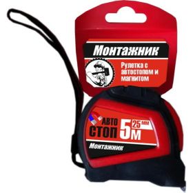 Рулетка с автостопом и магнитом Монтажник 5 м х 25 мм 602525 (артикул 16284110) – фото 1