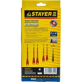 Набор диэлектрических отверток STAYER Profi-Electro SL:3.0x75 мм/4.0x100 мм/5.5x125 мм/PH:№1x80 мм/2x100 мм/100-250 В тестер 6 шт. 25145-H6_z01 (артикул 15261633) – фото 3