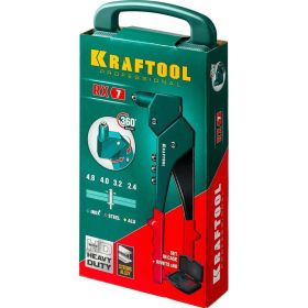 Поворотный заклепочник Kraftool 360°, RX-7 2.4-4.8 мм - алюминий и сталь, 2.4-4.0 - нерж.сталь, в боксе, с набором заклепок 31176-H6_z01 (артикул 16009059) – фото 9