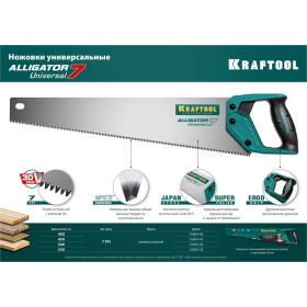 Ножовка KRAFTOOL Alligator 7 универсальная, 400 мм, 7 TPI, 3D зуб, 15004-40_z01 (артикул 16010866) – фото 9