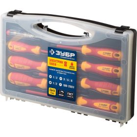 Набор диэлектрических отверток Зубр ПРОФЕССИОНАЛ 1000 В,SL 3, 5, 6 / PH 1, 2 / PZ 1, 2, тестер 100-250 В, в кейсе, 8 предметов 25268 (артикул 16009169) – фото 6