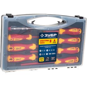 Набор диэлектрических отверток Зубр ПРОФЕССИОНАЛ 1000 В,SL 3, 5, 6 / PH 1, 2 / PZ 1, 2, тестер 100-250 В, в кейсе, 8 предметов 25268 (артикул 16009169) – фото 8