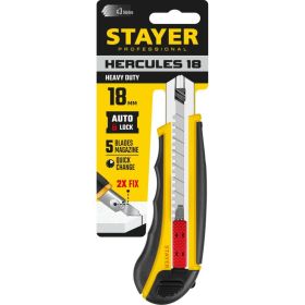 Нож с автозаменой и автостопом с дополнительным фиксатором Stayer HERCULES-18 3 сегмент. лезвия 18 мм 09165_z01 (артикул 15924362) – фото 1