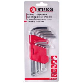 Набор Г-образных шестигранных ключей INTERTOOL 9 ед., 1.5-10 мм, Cr-V, 55 HRC Small HT-0605 (артикул 20216500) – фото 1