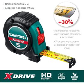 Рулетка KRAFTOOL X-Drive 5м/19мм с ударостойким обрезиненным корпусом 34122-05-19_z02 (артикул 16440169) – фото 14