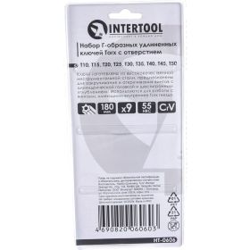 Набор Г-образных ключей INTERTOOL TORX с отверстием 9 шт, Т10-Т50, Cr-V, Big HT-0606 (артикул 20216614) – фото 2
