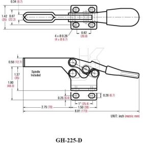 Механический зажим с горизонтальной ручкой, усилие 227кг Goodhand GH-225-D (артикул 15564148) – фото 2