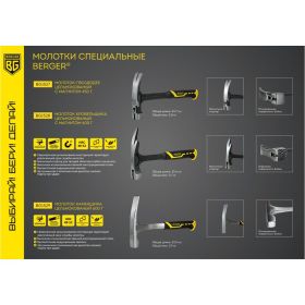 Молоток-гвоздодер Berger BG цельнокованый 450 г., магнит, 3-компонентная рукоятка,BG1527 (артикул 20428984) – фото 2
