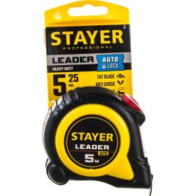 Рулетка Stayer LEADER 5м / 25мм с автостопом в ударостойком обрезиненном корпусе 3402-5_z02 (артикул 16043689) – фото 1