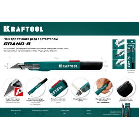 Нож для точного реза KRAFTOOL Grand-9 9 мм 09192 (артикул 20568670) – фото 2