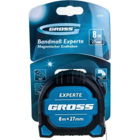 Рулетка GROSS Experte, 8 м x 27 мм, двухкомпонентный корпус, магнит, двухсторонняя разметка, нейлон 32576 (артикул 15978957) – фото 1