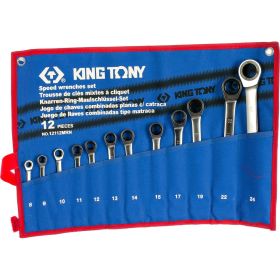 KING TONY Набор комбинированных трещоточных ключей, 8-24 мм, чехол из теторона, 12 предметов 12112MRN (артикул 15506359) – фото 1