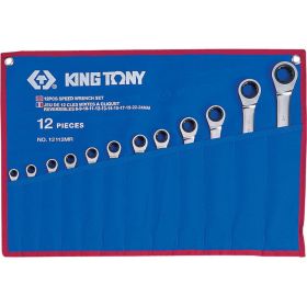 KING TONY Набор комбинированных трещоточных ключей, 8-24 мм, чехол из теторона, 12 предметов 12112MRN (артикул 15506359) – фото 2