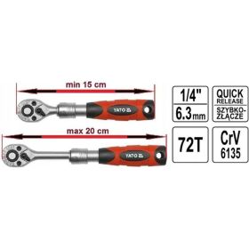 Телескопическая трещотка YATO 1/4" YT-0297 (артикул 15744675) – фото 2