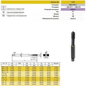 Метчик Guhring UNC 7/16-14, HSS-E, тип N, парооксид., скв. отв., Powertap 5725 11,113 (артикул 16050274) – фото 2