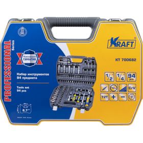 Набор инструмента 1/2 Dr и 1/4 Dr 94 предметов с 12 гранными головками KRAFT KT 700682 (артикул 15966148) – фото 2