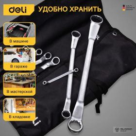 Набор накидных изогнутых гаечных ключей DELI DL150012А матовая поверхность, чехол из ткани oxford, 12 шт. 104511 (артикул 23753097) – фото 8