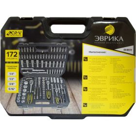Набор инструмента ЭВРИКА 1*4""&1*2"", DR, 6-гранный, 172 предмета ER-80172 (артикул 16257643) – фото 2