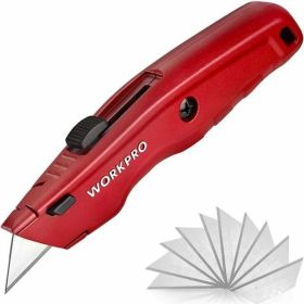 Строительный нож WORKPRO алюминиевый, с выдвижным трапециевидным лезвием, 3 лезвия WP213017 (артикул 23306703) – фото 8