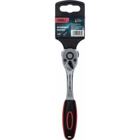 Ключ-трещотка DELI dl2324 1/4"" 150 мм, двухкомпонентная рукоять, 72 зуба, шестерня Cr-Mo, быстросъемная 104465 (артикул 23753115) – фото 3