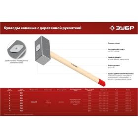 Кованая кувалда ЗУБР 8 кг, деревянная рукоятка, 750 мм 20112-8 (артикул 25147167) – фото 2