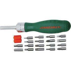 Трещоточная отверточная рукоятка с набором бит Jonnesway DR0119S (артикул 13938673) – фото 1