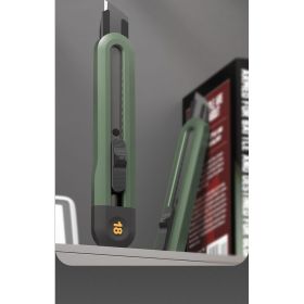 Технический нож DELI home series green ht4018l сегментированное черное лезвие 18 мм, эксклюзивный дизайн, soft touch 112888 (артикул 26146037) – фото 3