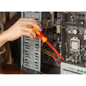 Диэлектрическая шлицевая отвертка DELI dl5151251 5,5x125мм сертификат vde до 1000в, магнитный наконечник, сталь cr-v, рукоять pp+tpr 110585 (артикул 26146007) – фото 2