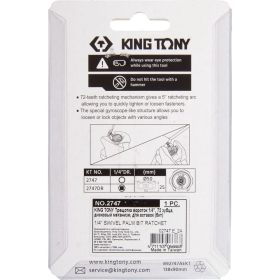 Компактная трещотка KING TONY 1/4"", 72 зубца, дисковый механизм, для вставок (бит) 2747 (артикул 25154331) – фото 6