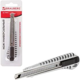 Универсальный нож BRAUBERG Metallic 9 мм, металлический корпус, рифленый, автофиксатор, блистер 236971 (артикул 17486106) – фото 4