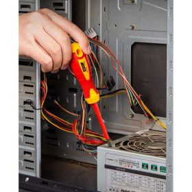 Диэлектрическая крестовая отвертка DELI dl514080 ph1x80мм сертификат vde до 1000в, магнитный наконечник, сталь cr-v, рукоять pp+tpr 110591 (артикул 26145971) – фото 2