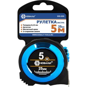 Рулетка КОБАЛЬТ Экстра 5 м, 25 мм, металлический корпус, толщина 0,13 мм, автостоп, магнит, 2 сторонняя шкала 906-890 (артикул 23401971) – фото 3