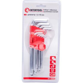 Набор Г-образных шестигранных ключей INTERTOOL 9ед.,1.5-10мм, Cr-V, 55 HRC Big HT-0603 (артикул 20216578) – фото 1