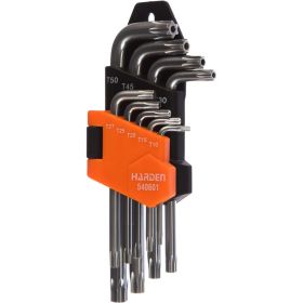 Набор имбусовых ключей HARDEN TORX, CRV, 9шт: T10,T15,T20,T25,T27,T30,T40,T45,T50 540601 (артикул 16228396) – фото 1