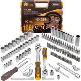 Набор инструментов в пластиковом кейсе FORSTIME 1/4"", 3/8"" 108 предметов FT-41082-5DS57355 (артикул 31280541) – фото 1