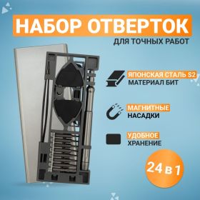 Отвертка с битами для точных работ KRANZ RA-04, сталь S2, 24 предмета KR-12-4754 (артикул 19699522) – фото 2