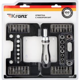 Реверсивная отвертка KRANZ с набором бит и головок, 38 предметов, в кейсе KR-12-4792 (артикул 21988228) – фото 10