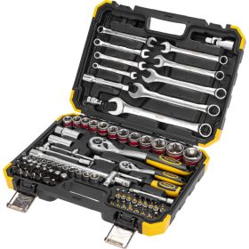 Набор инструментов KRANZ 1/2"", 1/4"", CRV, пластиковый кейс, 82 предмета KR-66-6682 (артикул 28479830) – фото 1
