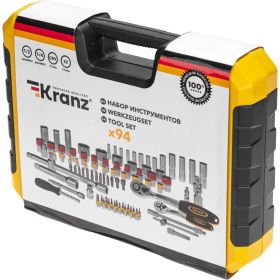 Набор инструментов KRANZ 1/2"", 1/4"", CRV, пластиковый кейс, 94 предмета KR-66-6694 (артикул 28479842) – фото 12