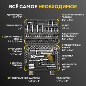 Набор инструментов KRANZ 1/2"", 1/4"", CRV, пластиковый кейс, 94 предмета KR-66-6694 (артикул 28479842) – фото 4