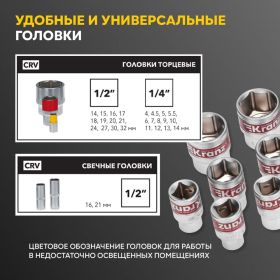 Набор инструментов KRANZ 1/2"", 1/4"", CRV, пластиковый кейс, 82 предмета KR-66-6682 (артикул 28479830) – фото 7