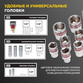 Набор инструментов KRANZ 1/2"", 1/4"", CRV, пластиковый кейс, 94 предмета KR-66-6694 (артикул 28479842) – фото 7