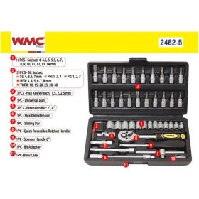 Набор инструмента WMC TOOLS 1/4"DR 46 предметов WMC-2462-5 (артикул 16254432) – фото 3