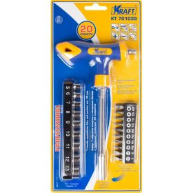 Т-образная отвертка с битами и головками 20 предметов KRAFT KT 701039 (артикул 15966222) – фото 3